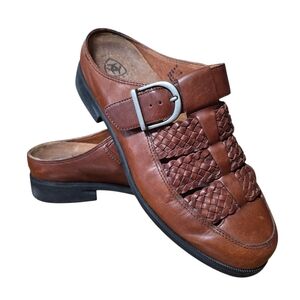 Ariat Womens ATS SZ6 Brown Braided Leather Mule with Buckle Slip On Slide Loafer